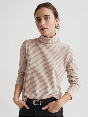 NWT Madewell Whisper Cotton Striped Turtleneck Tee Matchstick sz XXL